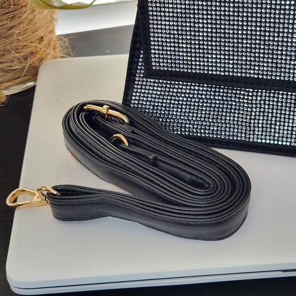 NEW!! Olivia Miller Women's Handbag With Strap Black Silver Dazzling Rhinestones - Picture 10 of 15